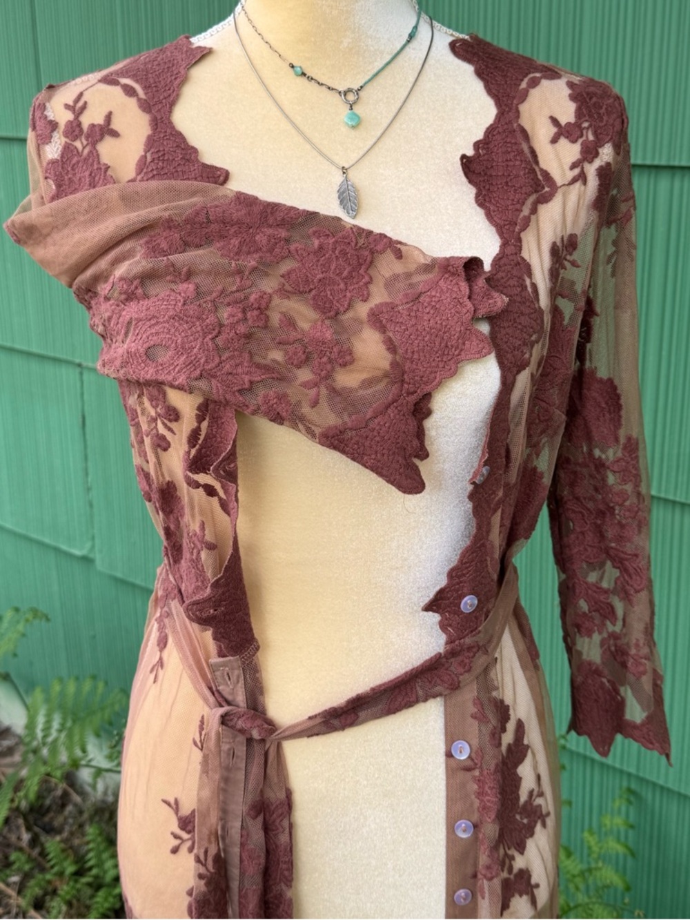 Arnhem Sheer Dusty Rose Lace Maxi Duster Cover-Up - Picture 11 of 15